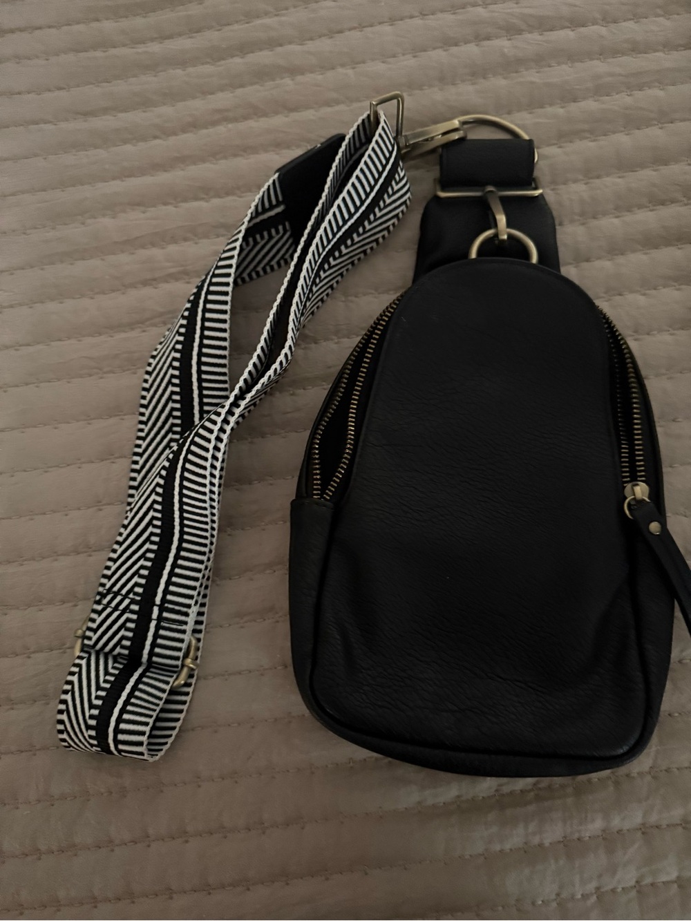 Anthropologie Black Crossbody Sling Bag with Black-and-White Strap